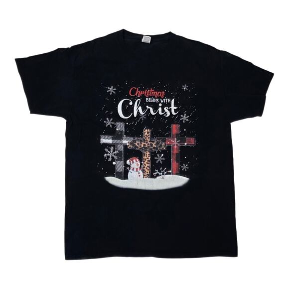Unbranded Other - Christmas Begins With Christ Snowman Christian Cross T-Shirt - MADE IN USA